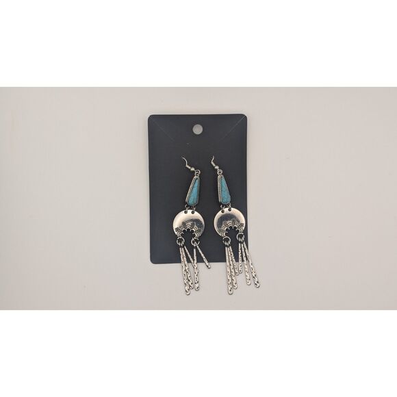 Women’s Boho Turquoise Dangle Earrings – Silver Tone Western Style – Pre-Owned - Picture 1 of 1
